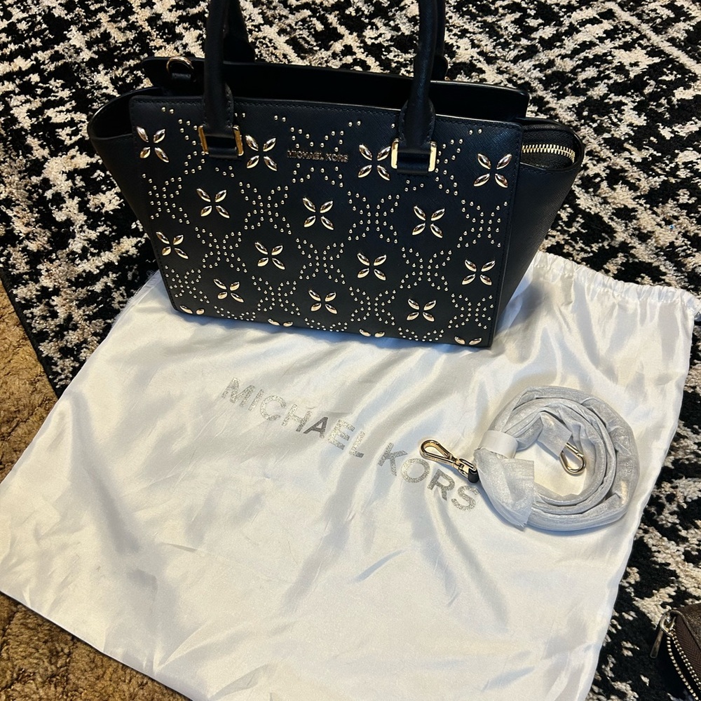 Michael Kors Black Satchel with Gold Accents